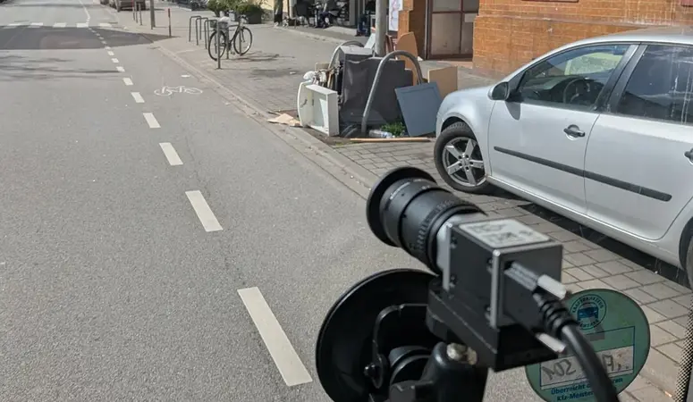 Blickdurch Windschutzscheibe auf Straße mit illegaler Müllablagerung
